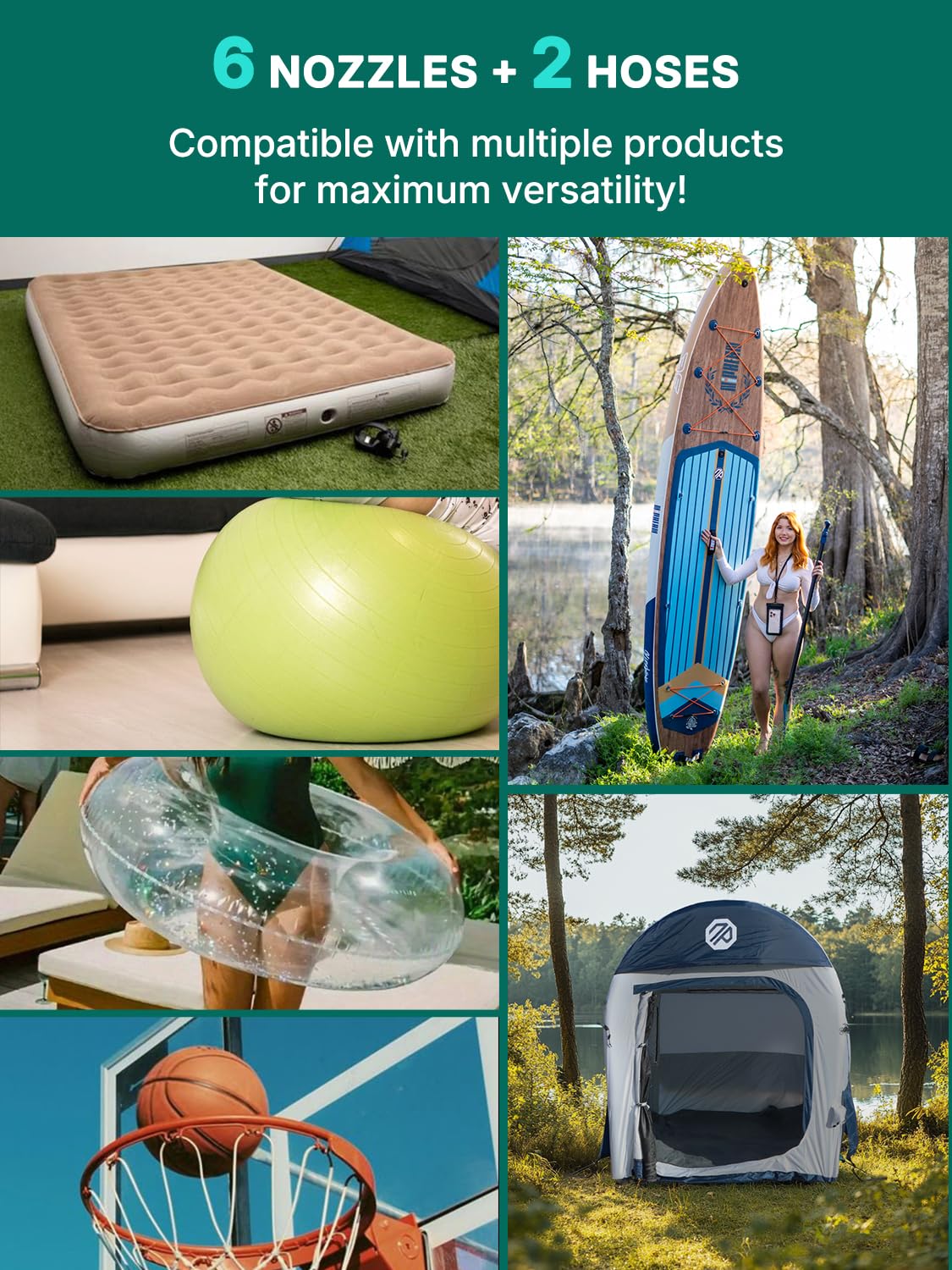 Niphean Paddle Board Pump with (Build-in Battery), 50 PSI Air Inflator for Car Tires, Paddle Board, Mattress, Portable Tire Inflator with Storage Bag, Auto-Off Air Pump for Inflatables&Deflation