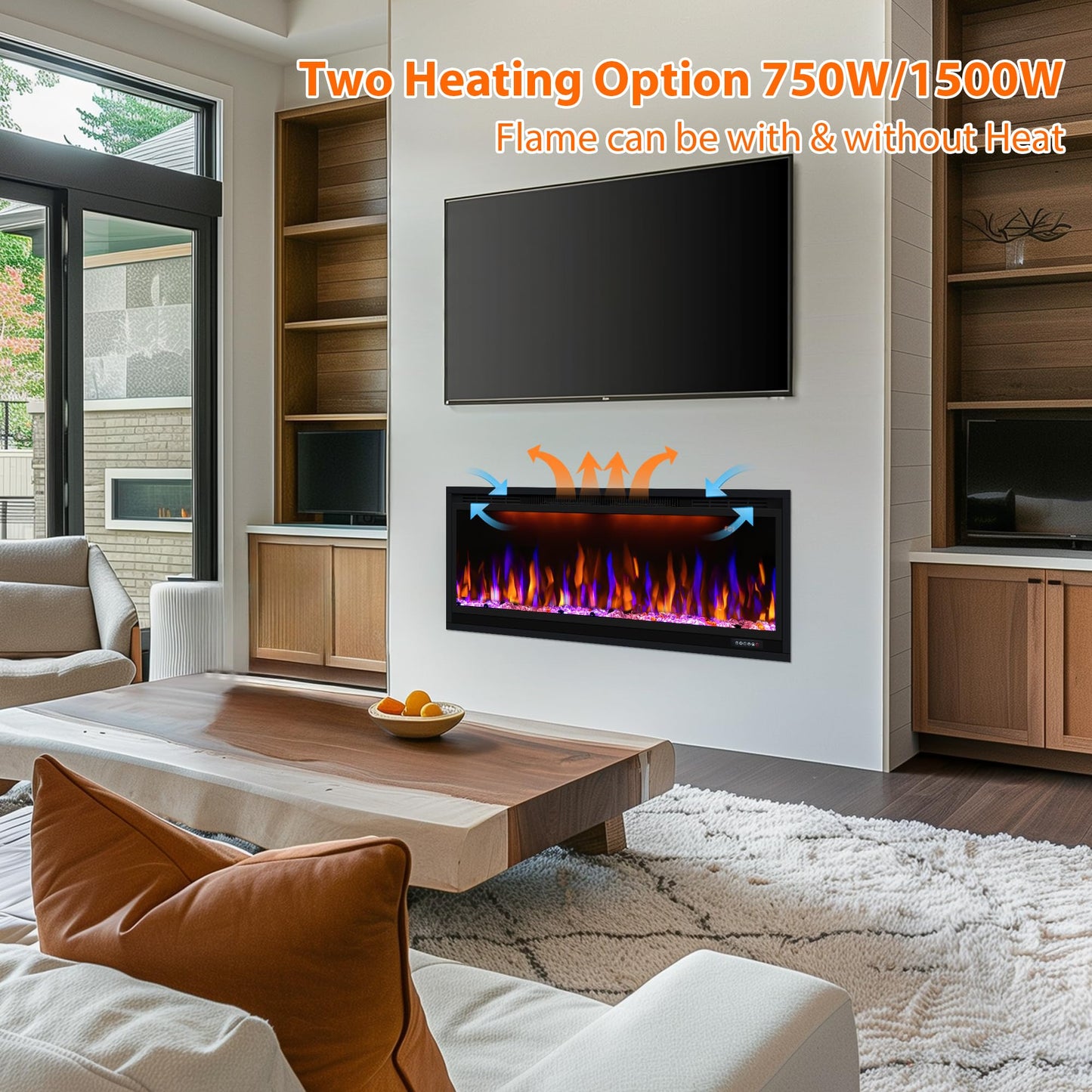 84 inch Smart Electric Fireplaces with App Control, Slim Recessed and Wall Mounted Fireplace Heater for Living Room, Multicolor Flame, Overheating Protection, WiFi-Enabled, Timer, 1500W, Black