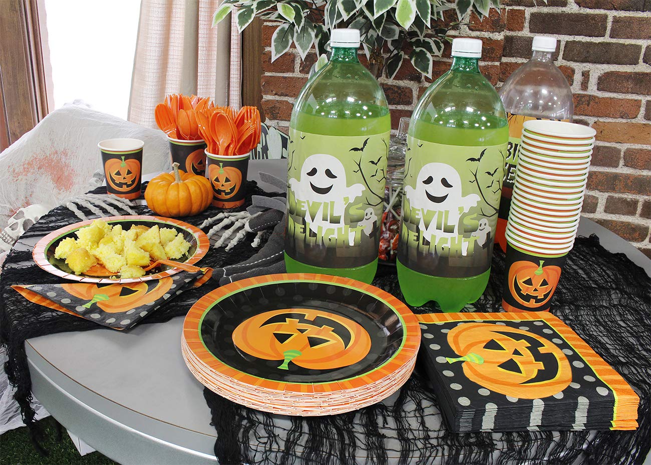 Juvale 144-Piece Halloween Plates and Napkins Party Supplies with Pumpkin Cups and Cutlery, Fun Themed Halloween Party Supplies Set for Celebrations with Friends and Family (Serves 24)