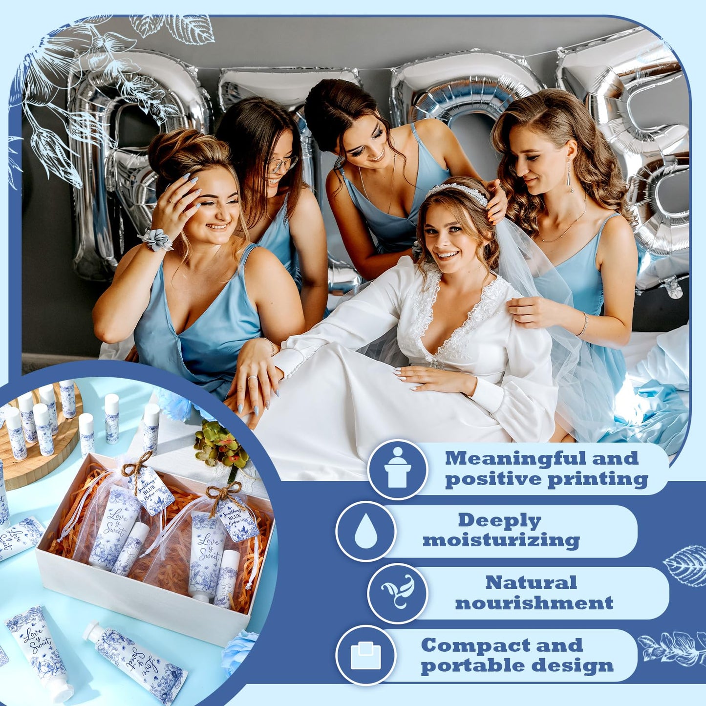 Swiffen 48 Sets Something Blue Before I Do Bridal Shower Hand Cream and Lip Balm Gift Bulk Blue Floral Wedding Favors Travel Siz