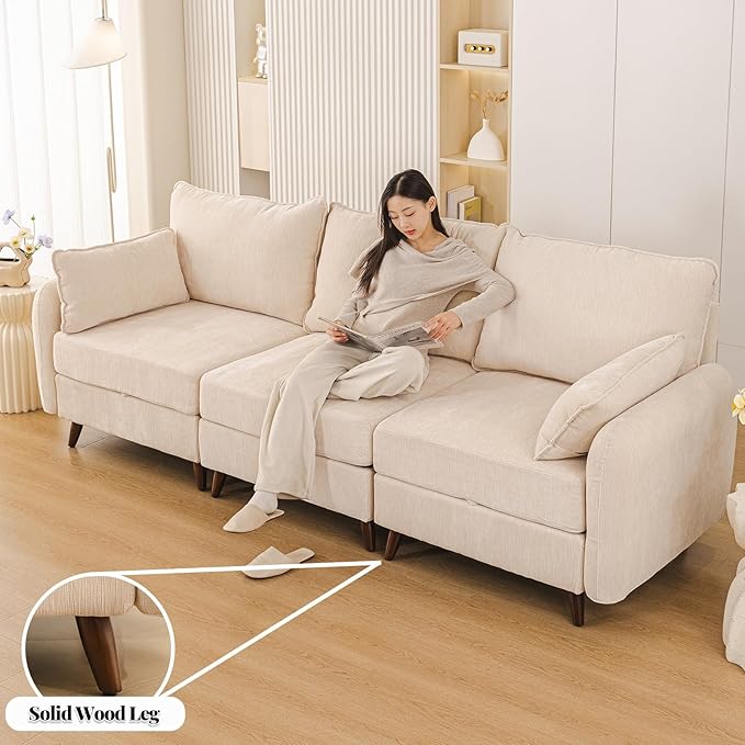 Rexulqo 135'' Modular Sectional Sofa with Seats Storage, Oversized Sleeper Sofa Bed,4-Seater Comfy Cloud Couches with Movable Ottoman,24.5'' Deep Seat,Big Sofas for Living Room,Bedroom,Velet,Cream