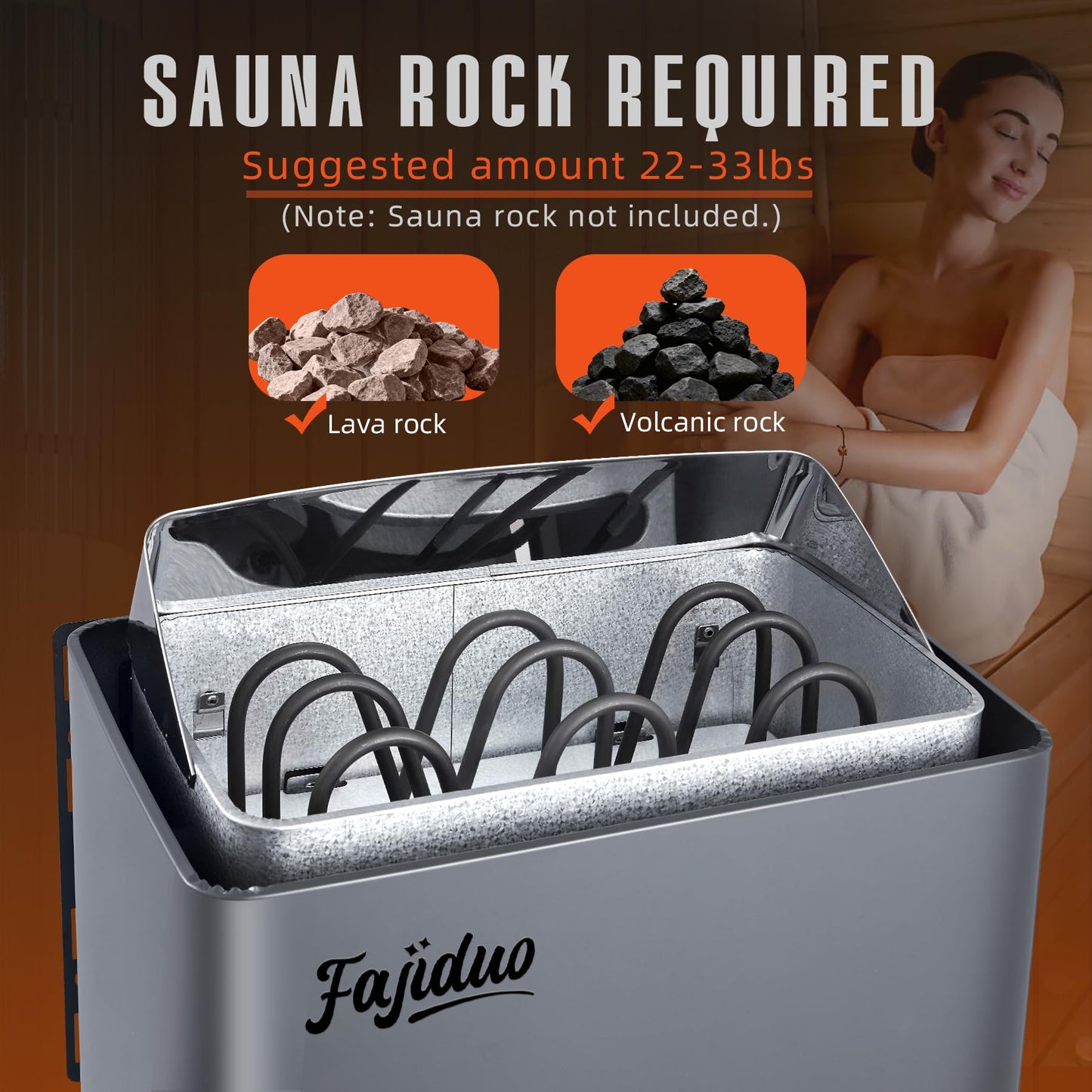 Fajiduo Sauna Heater, 4.5KW 110V Electric Sauna Stove with Bracket, Adjustable Temp & 3H Timer Dry Sauna Heater for Max 211 Cu.ft Saunas Rooms, Home Sauna, Commercial
