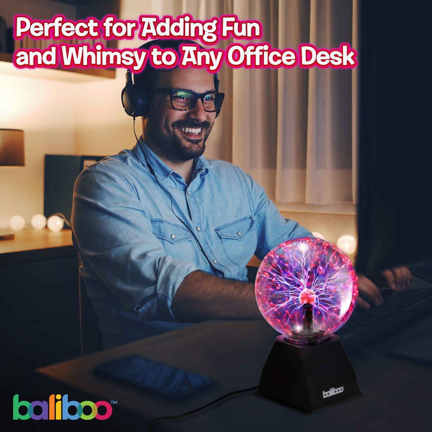 BALIBOO 6" Plasma Ball Light – Touch Activated Lightning Globe – 12V Power Adapter Plug Plasma Globe Lamp – Interactive Science Static Electricity Ball, Christmas Stocking Stuffers for Teens and Kids