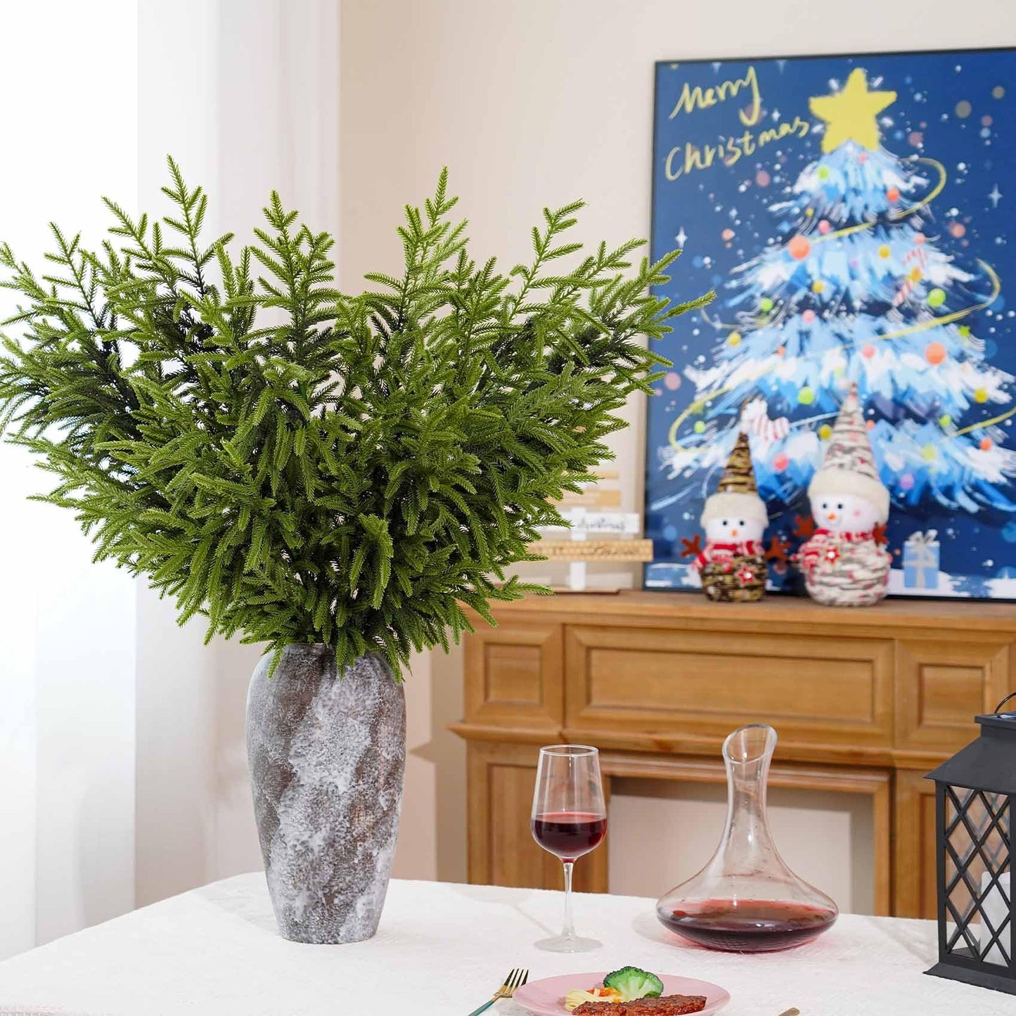 LATIHUUM 6 Pcs Christmas Norfolk Pine Branches - 36" Artificial Norfolk Branch Faux Stem Greenery Pine Picks for Vase DIY Crafts Garland Wreath Xmas Indoor Outdoor Home Decor