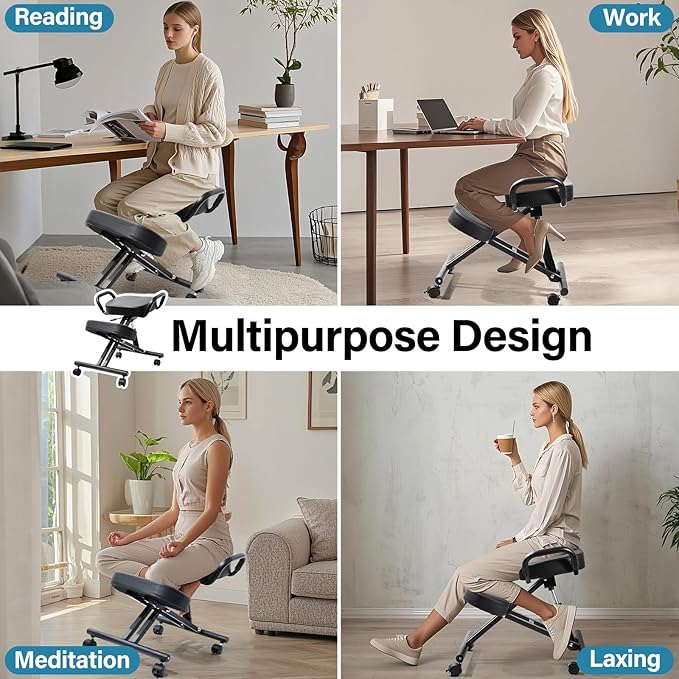 Kneeling Chair, Ergonomic Kneeling Chair, kneelings Office Chairs with Adjustable Height and Lumbar Support for Banking Meeting Room Office Home Reception,Improve Postures,