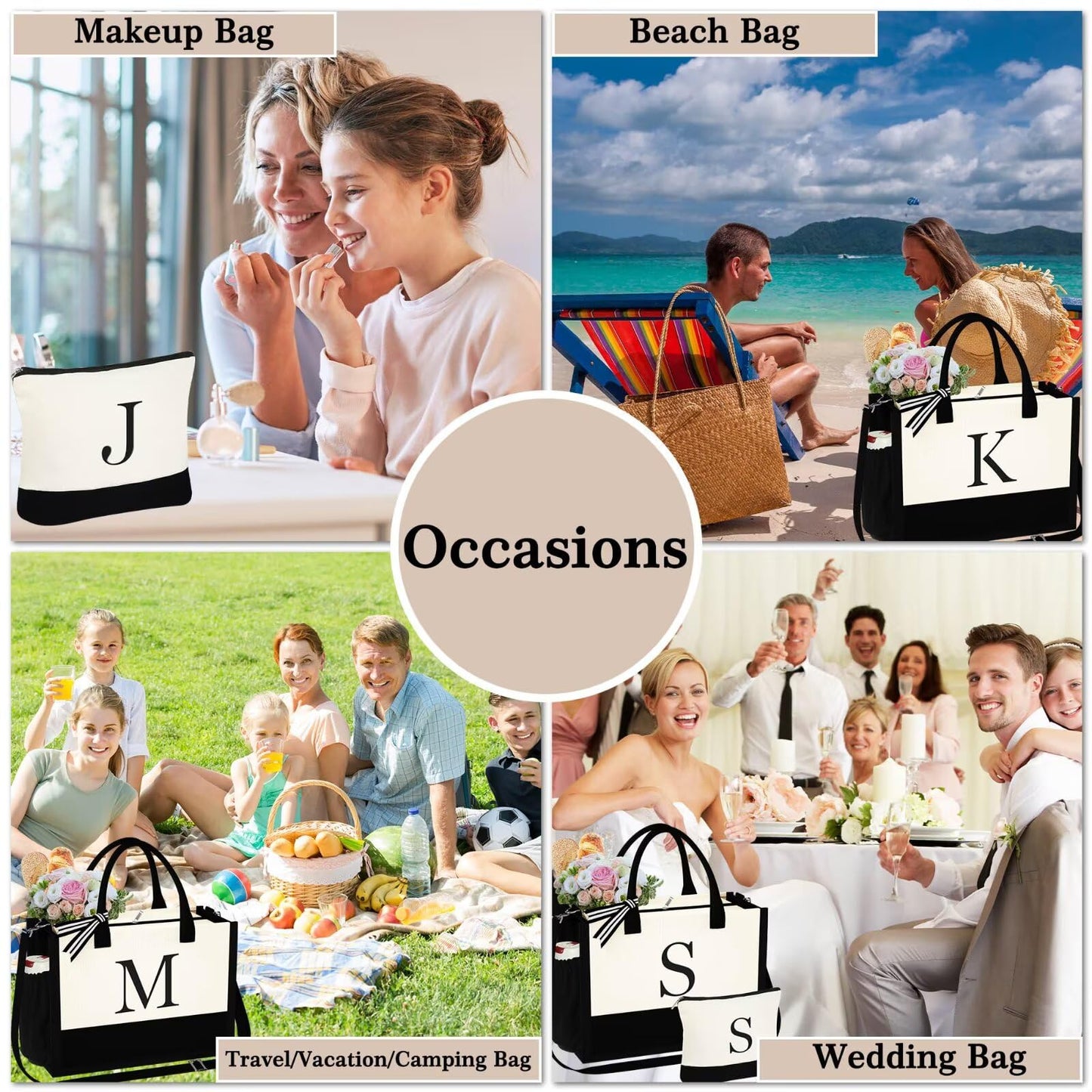 YOOLIFE Personalized Birthday & Mothers Day Gifts For Mom Friends Female Teacher Graduation Bridal Shower Bridesmaids Proposal Gifts Travel Beach Initial Tote Bag for Women J