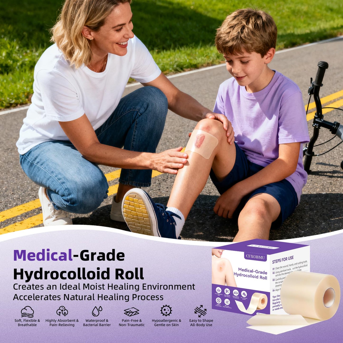 Hydrocolloid Bandages for Wound Care, Hydrocolloid Roll with Self-Adhesive,Ultra Absorbent, Flexible & Waterproof, DIY Size & Shape First Aid Kit Essential (2in*5ft)