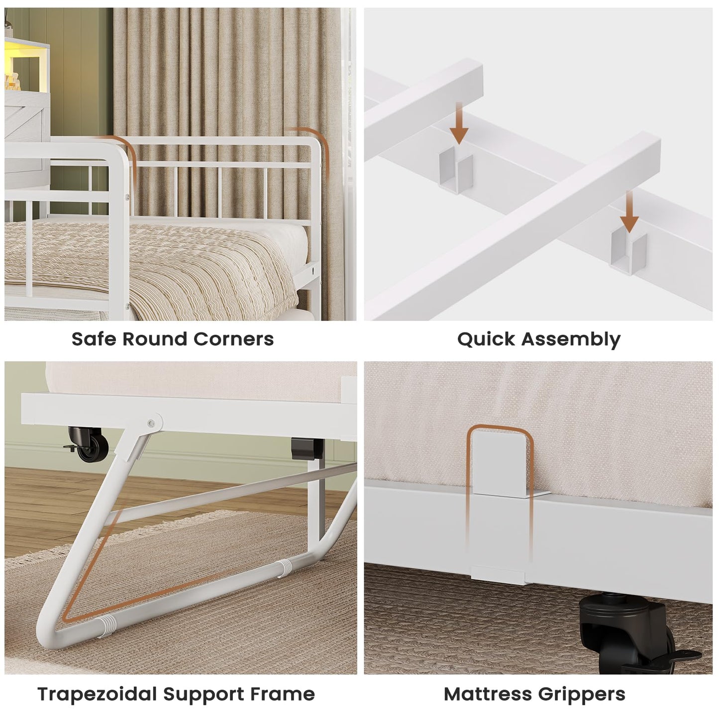 VIAGDO Day Bed with Trundle Bed Twin, Wood Day Bed with Hidden Storage Headboard, Farmhouse Daybed with Charging Station and LED Lights, Twin to King Daybed for Living Room, Guest Room, White