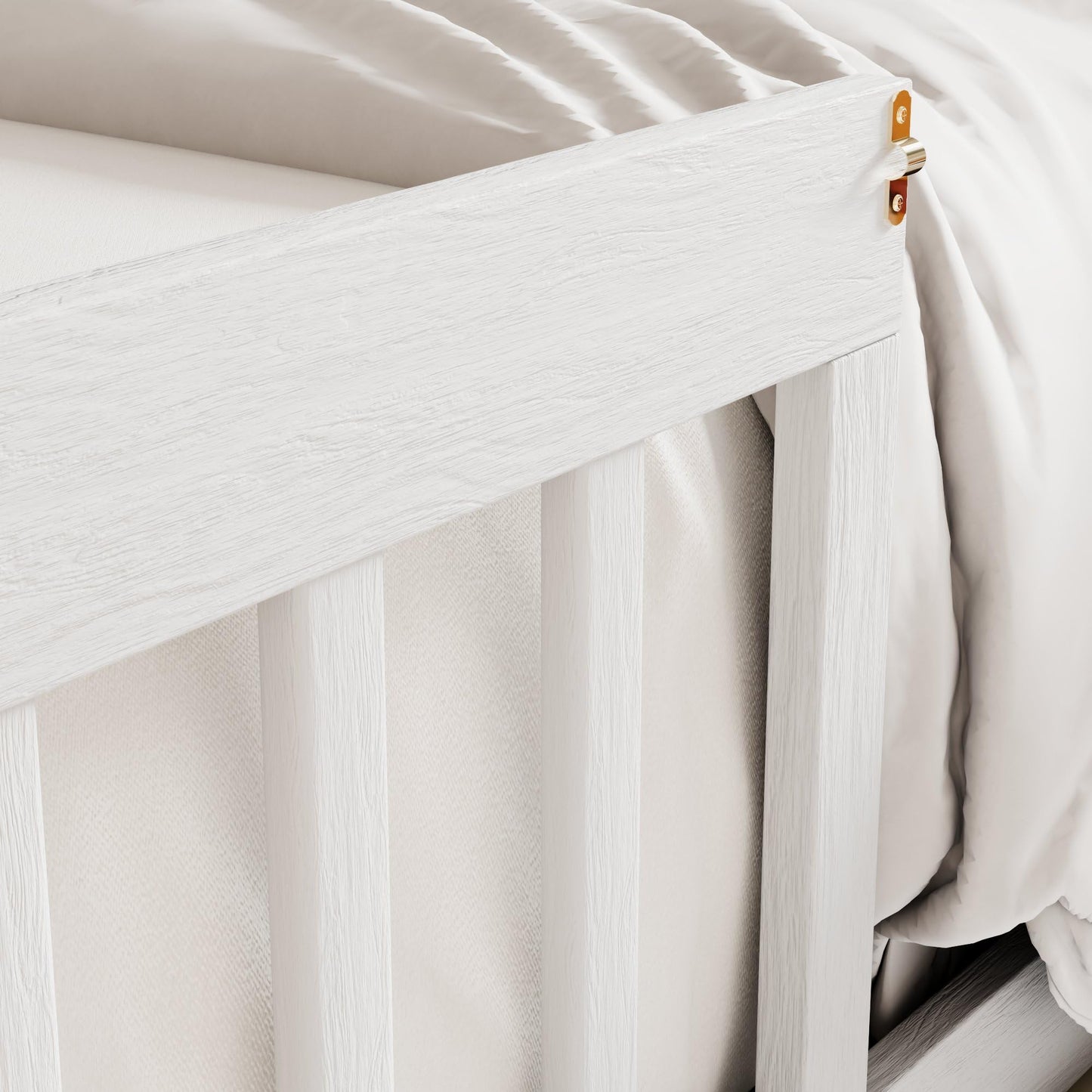 Merax Wooden House Bed, Floor Bed with Fence and Door,Full Guardrail, Full Size, White
