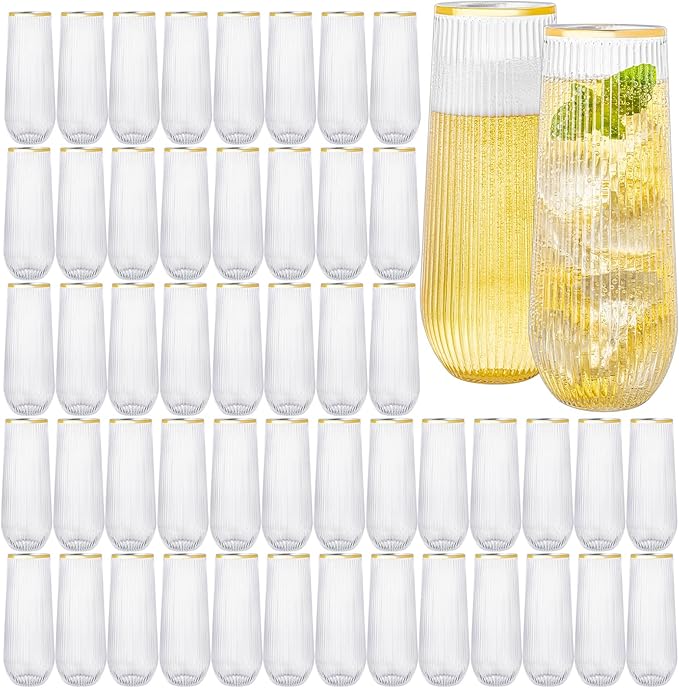eventpartener 48 Pack Plastic Stemless Disposable Champagne Flutes, Unbreakable 9Oz Champagne Glasses, Origami Style Bulk ...