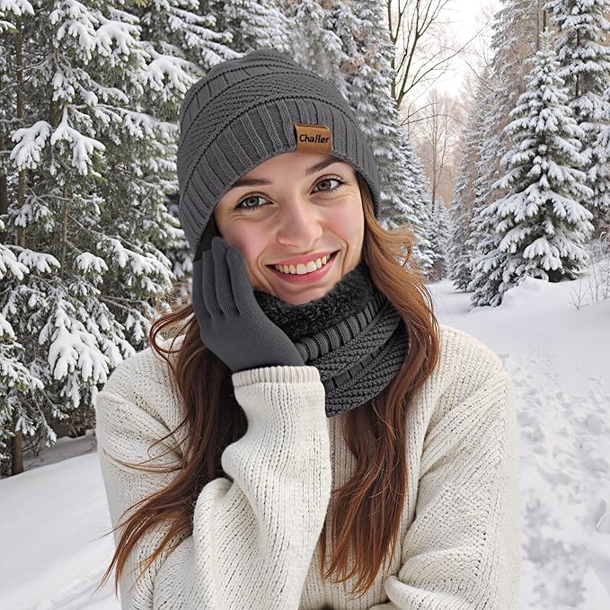 Winter Hats for Women Beanie Hat Warm Thick Knit Skull Cap Hat and Scarf Gloves Sets