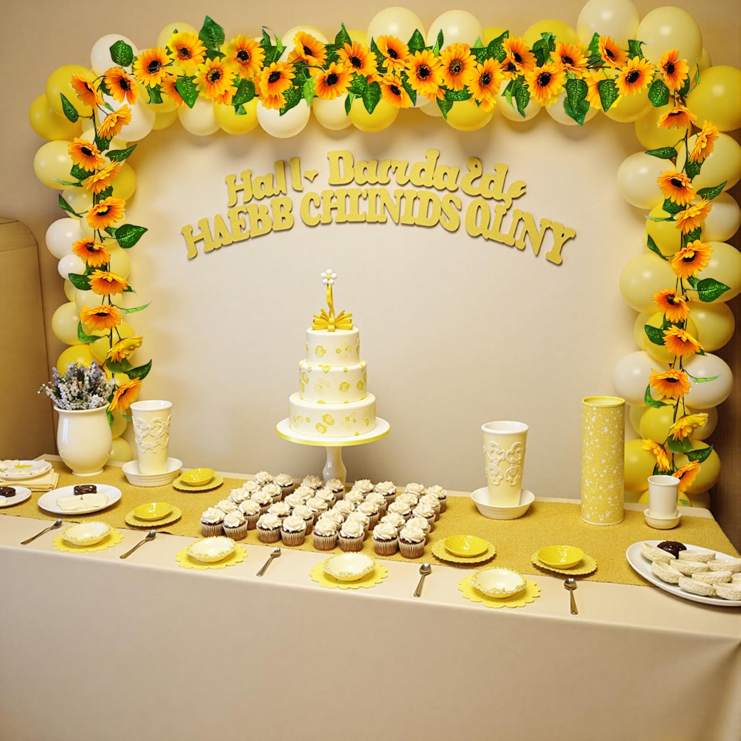 HongRuicraft Artificial Garlands and Wreaths Having 28 Flowers,6.23ft Yellow Flower Room Kitchen Garden Birthday Wedding Shower Party Table Decor Wall Decor Artificial Flowers for Outdoors（2 Items）