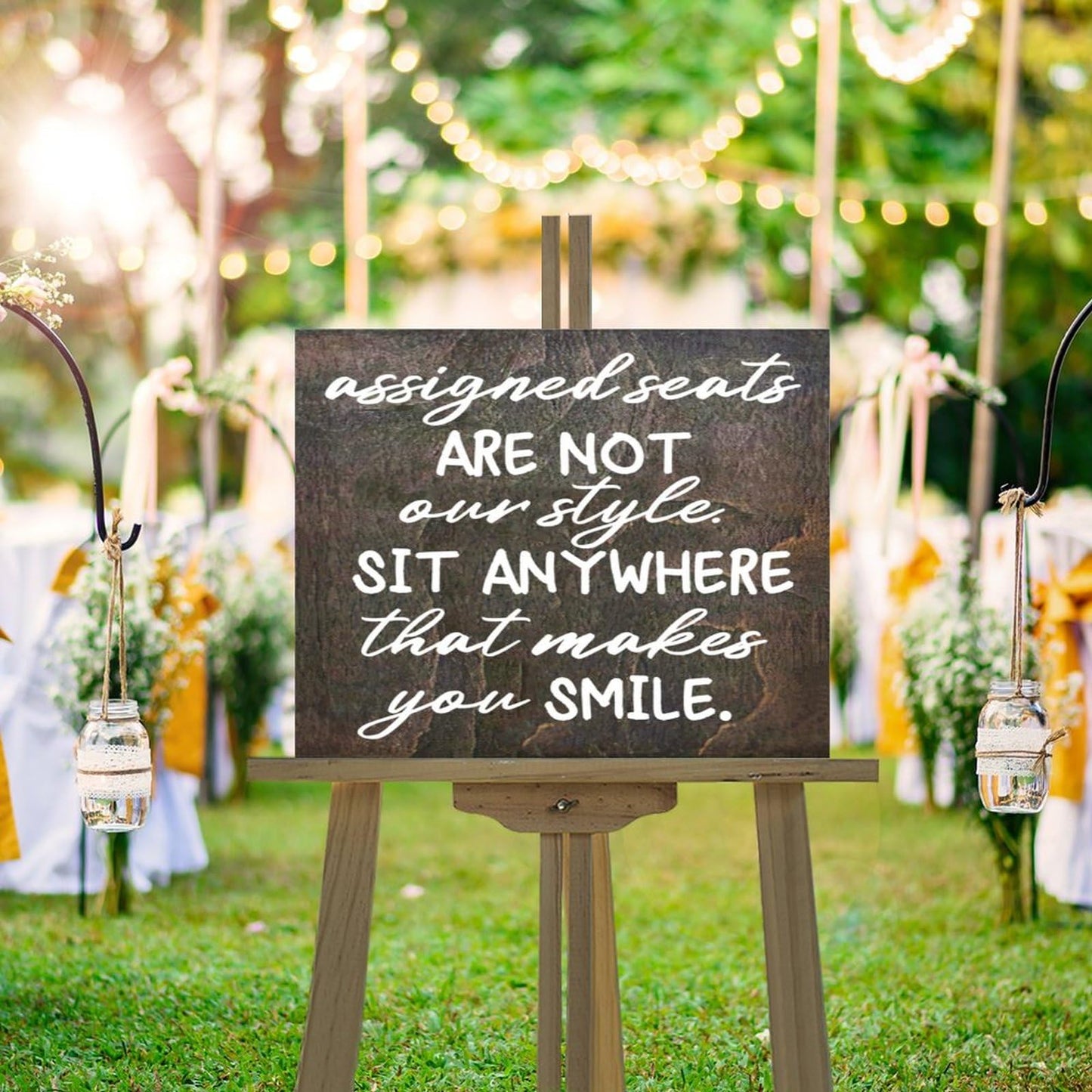 Wood Wedding Seating Sign, Custom Ceremony Sign, No Seating Plan, Assigned Seats, Sit Anywhere That Makes You Smile, Pick a Seat not a Side Wood Sign,Best Gift,for mom,dad Home Decoration 20x16 Inch