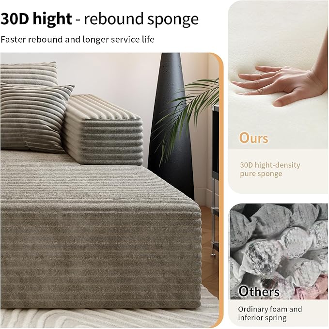 139.4" Modular Sectional Sofa, U-Shaped Minimalist Couches with 2 Ottomans Chaise, Modern Deep Seat Convertible Sleeper Sofa Bed,Cloud Plush Corduroy Fabric, No Assembly Required, 6 Seater, Camel