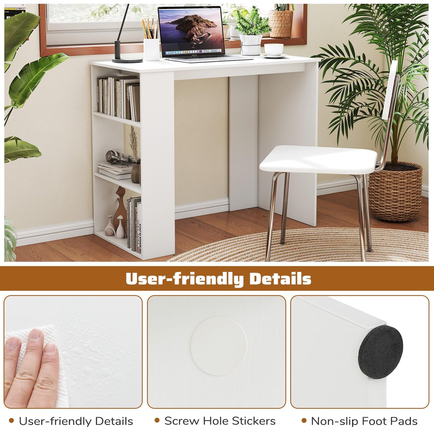 Giantex Small Computer Desk, 35.5 Inch Compact Home Office Desk with Storage Bookshelf, Vanity Table, Modern Laptop Computer Workstation, Student Teen Study Writing Desk for Small Spaces, White