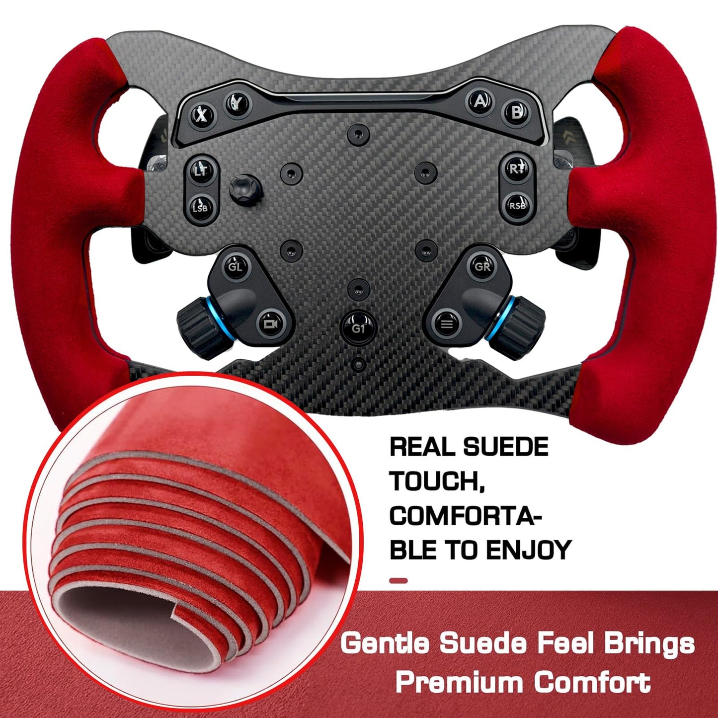 F1 Formula Real Carbon Fiber Wheel Mod For Logitech G PRO SIM Racing Wheel ; Replace Supper lightweight Compatible with Logitech G RS RS50 System Hub Shifter With Suede Grip (12 INCH GT Red Suede)