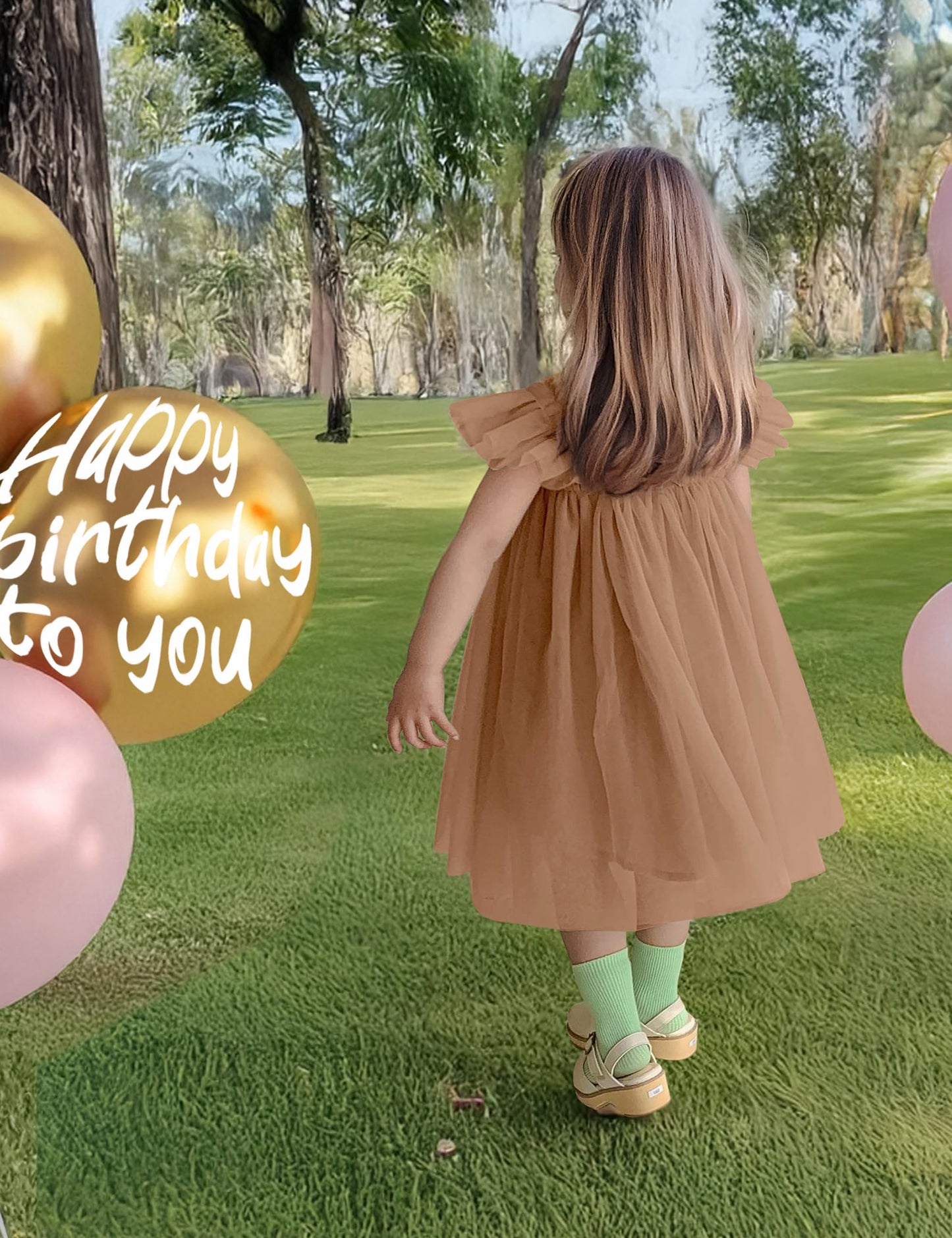 Baby Girl First Birthday Outfit Cake Smash Short Sleeve Tulle Dresses 1st Birthday Dress with Flower Headband, Brown, 12 Months=Tag 90