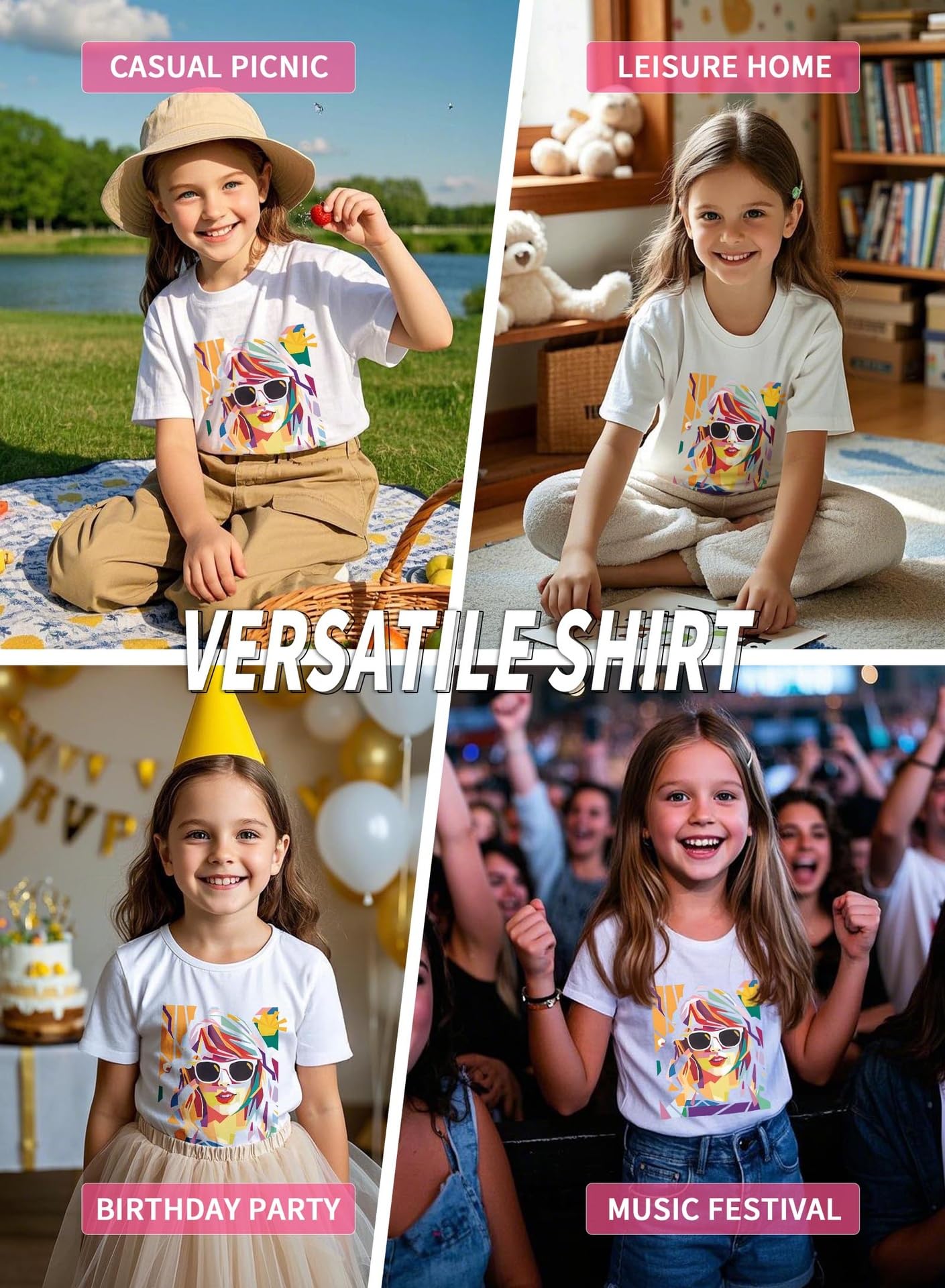 Girl Country Music T-Shirt - Kids Singer Letters Graphic Birthday Shirts Gifts Fan Song Tour Concert Outfit Top(White,130,15011b)