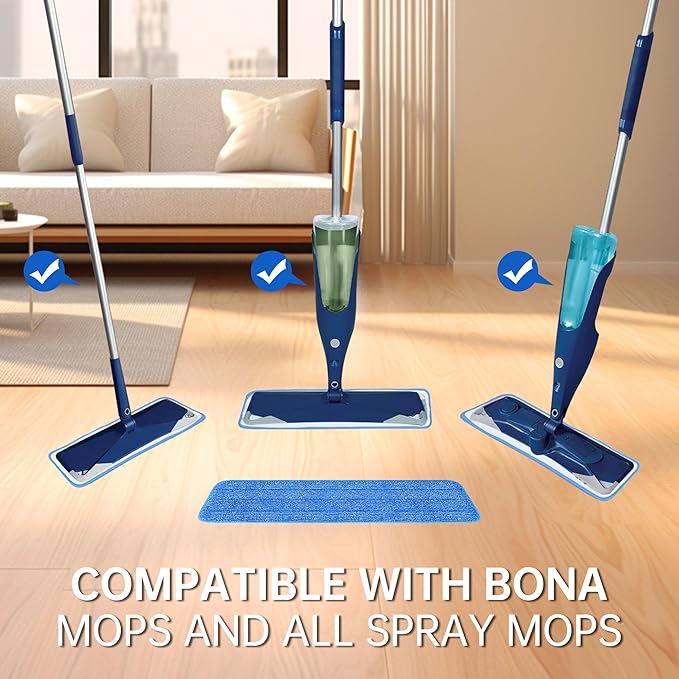 Onesimus Pack of 12 Microfiber Cleaning Pads Compatible with All Bona Spray Mops, Reusable 15''-18'' Microfiber Mop Pads, Hardwood Floor Cleaning Mop Pads Replacement, Machine Washes
