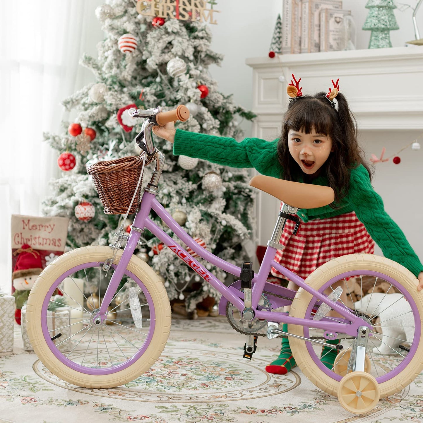 ACEGER Girls Bike with Basket, Kids Bicycle for 3-13 Years, Included Coaster Brake & Caliper Brake, 14 16 18 Inch with Training Wheels, 20 Inch with Kickstand but no Training Wheels