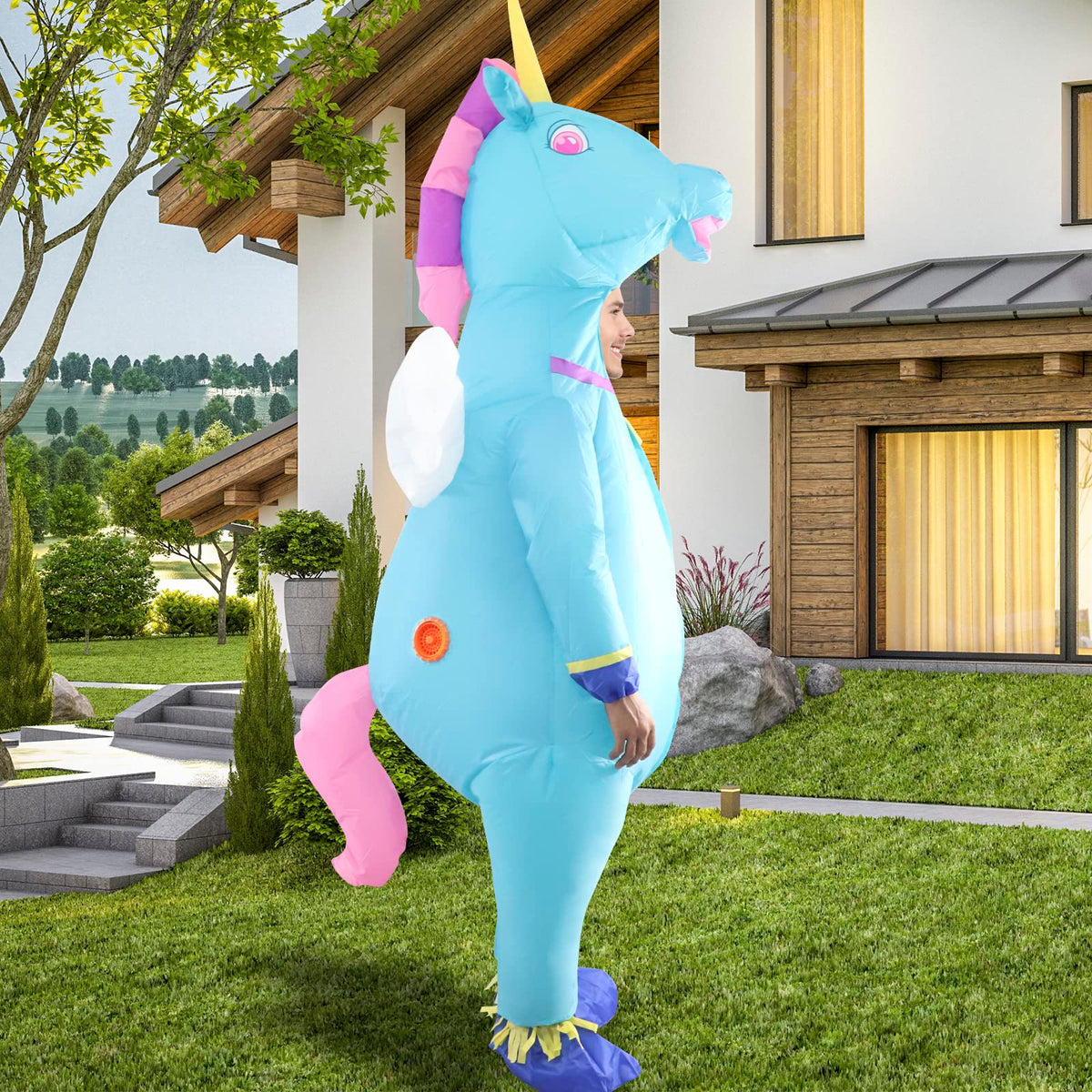 SHDEJTG Inflatable Costume Unicorn Full Body Unicorn Air Blow-up Deluxe Halloween Costume - Adult Size, Blue
