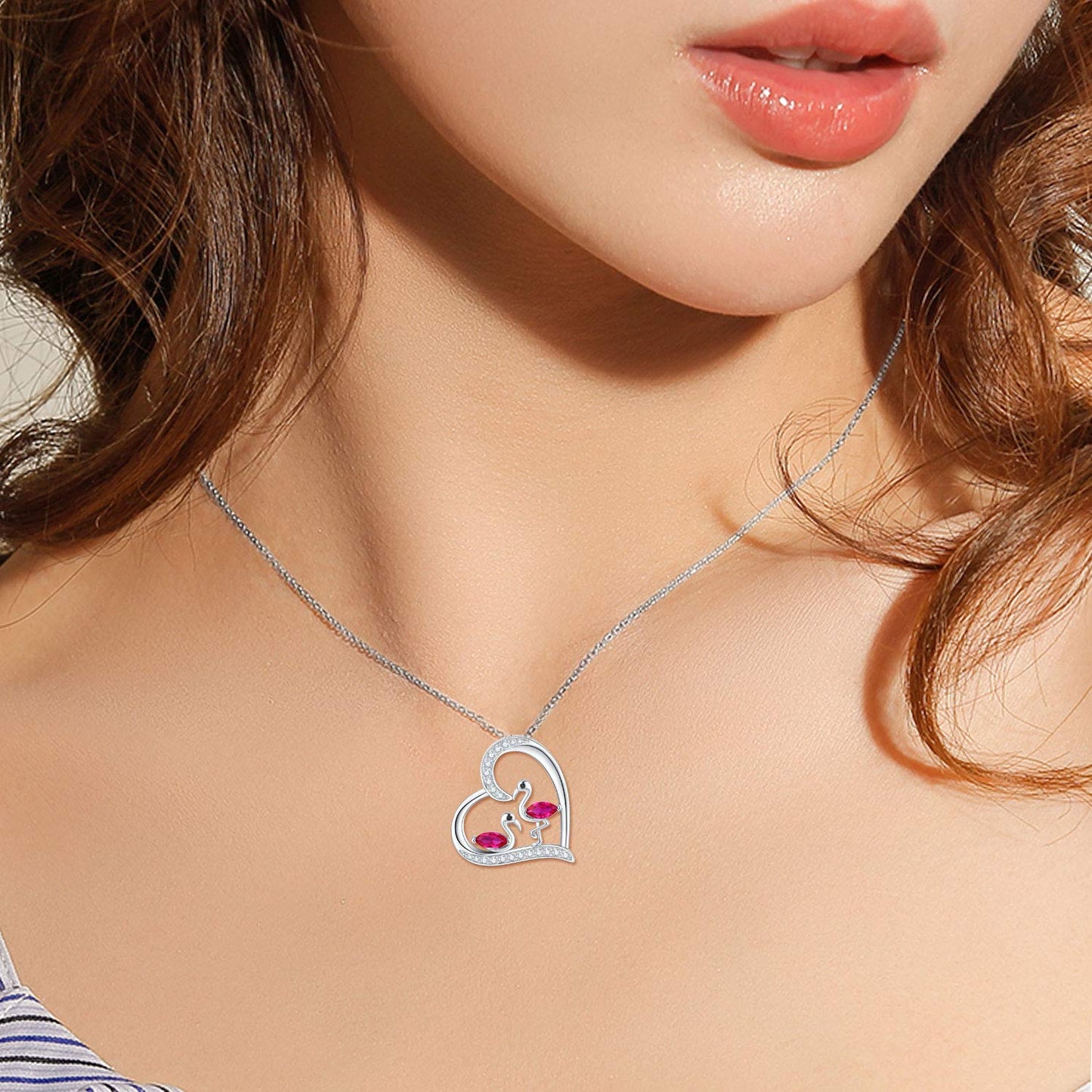 JUSTKIDSTOY Flamingo Gifts for Women 925 Sterling Silver Flamingo Necklace with Cubic Zirconia Pink Bird Jewelry Summer Birthday Gift for Girlfriend Daughter