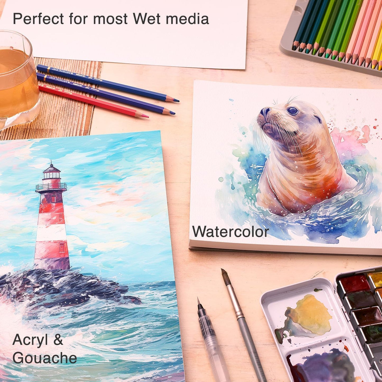 ARTISTIC EYE 9x12” Premium Watercolor Pads, Pack of 2 (60 Sheets), Glue Bound, 140lb (300gsm), Acid-Free Paper, Perfect for Most Wet & Dry Media, Ideal for Beginners, Artists & Professionals