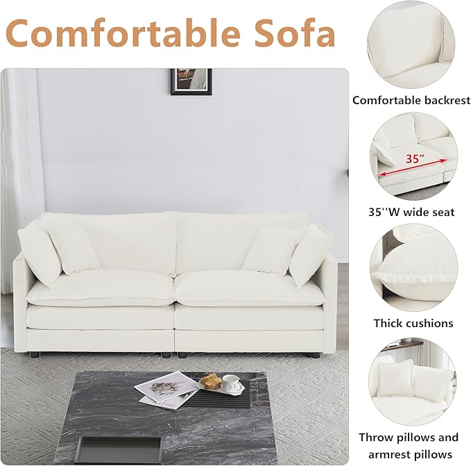 mikibama Luxury Loveseat Sofa Couch, 76" Modern Chenille Deep 2-Seater Cloud Couch with 2 Armrest Pillows and 2 Toss Pillows, Love Seat for Living Room Bedroom Office Apartment, Beige