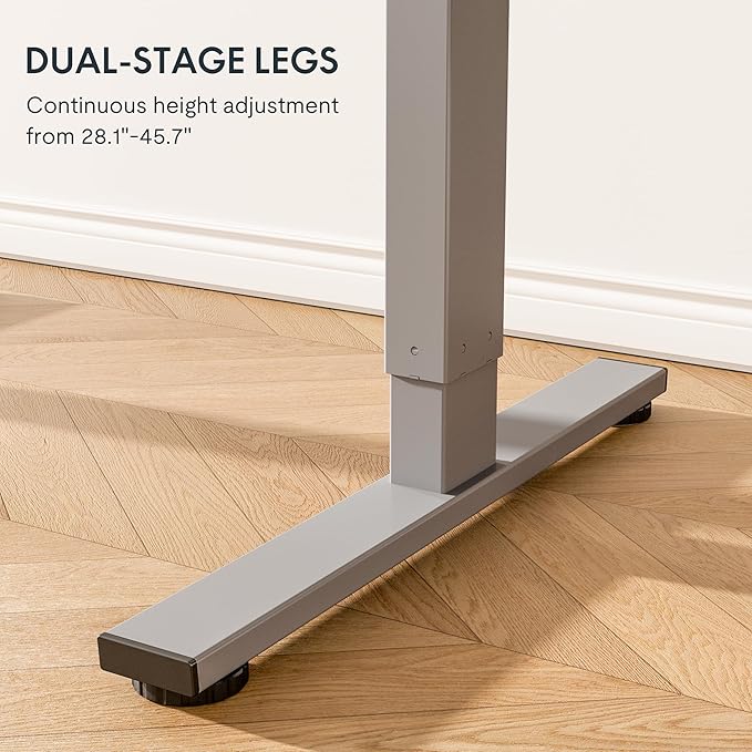 FLEXISPOT EN1 One-Piece Adjustable Desk 40 x 24 Inches Stand Up Desk Workstation Electric Standing Desk with Seamless Desktop (Silver Frame + 40 inches White Top, 2 Packages)
