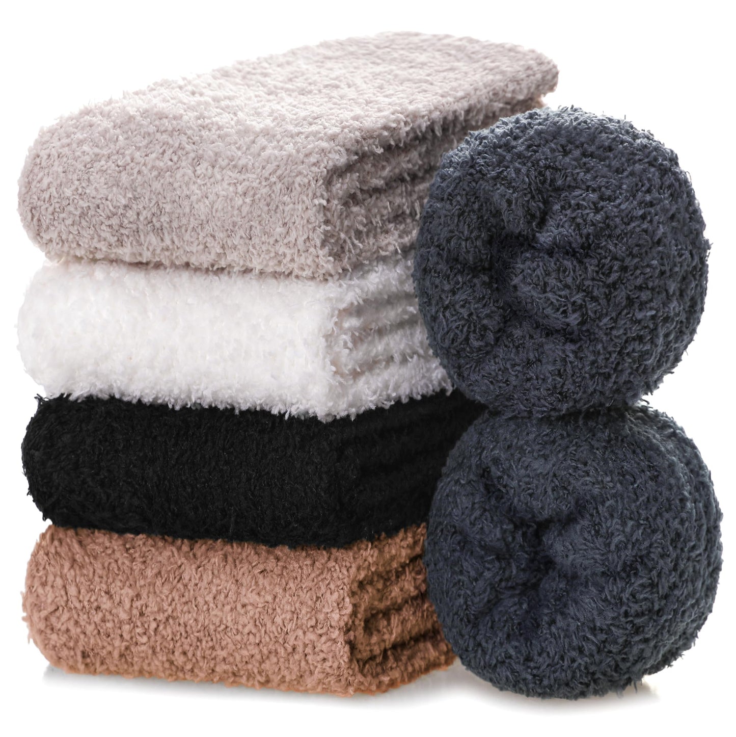 CHOWISH Womens Fuzzy Slipper Socks Super Soft Microfiber Fluffy Cozy Winter Warm Fuzzy Crew Socks (5 Pairs Solid Color-B