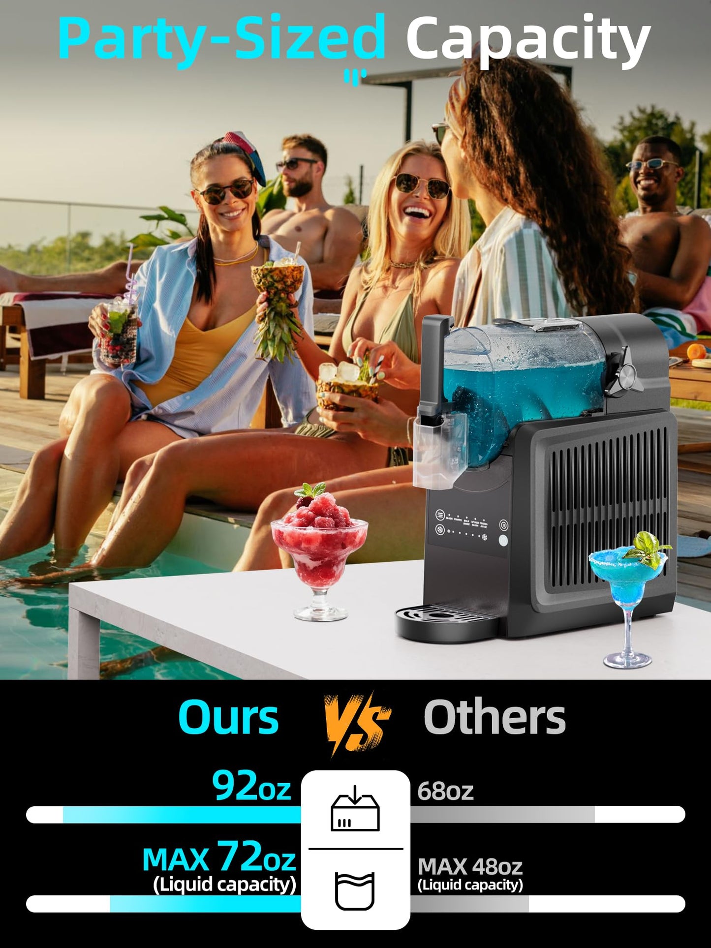 VNN Slushie Machine - 92 oz Slushy Machine for Home No Ice Needed, Frozen Drink & Slushie Machine, 5 Preset Programs, Auto-Clean, Suitable for Margaritas, Smoothies, Milkshakes, Black