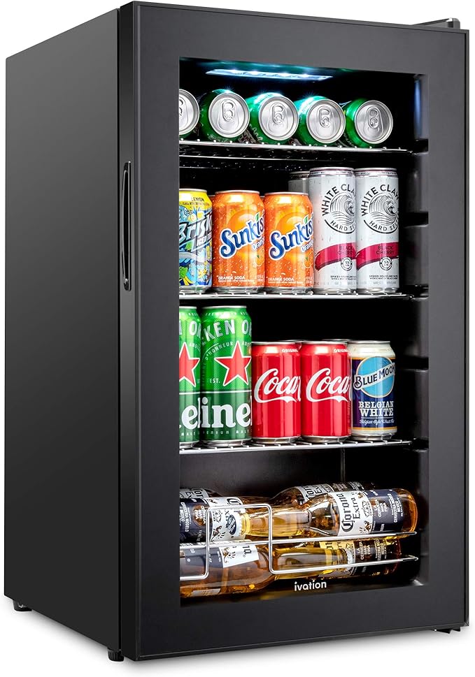 Ivation 101 Can Beverage Refrigerator , Freestanding Ultra Cool Mini Drink Fridge , Beer, Cocktails, Soda, Juice Cooler fo...