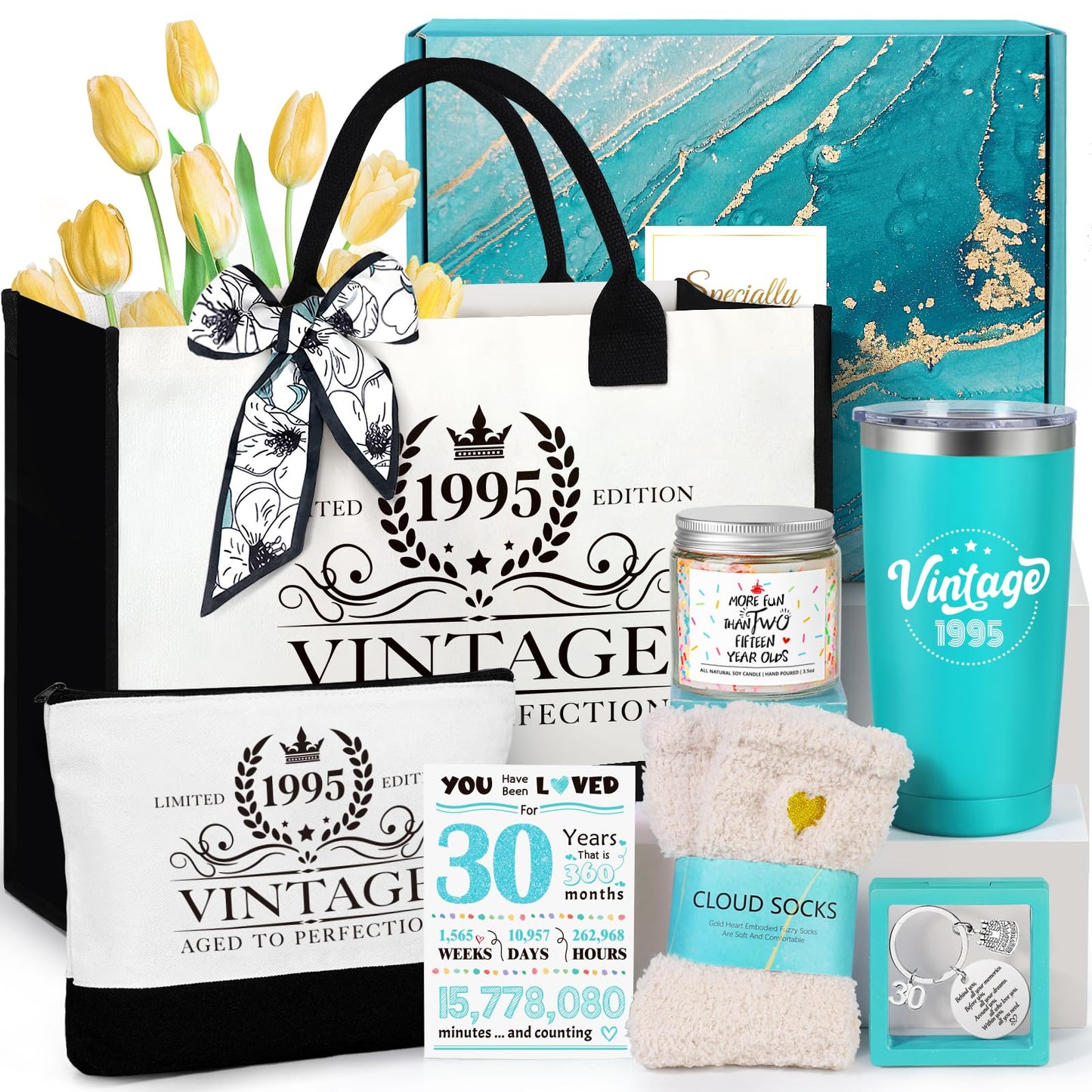30th Birthday Gifts for Women, Vintage 1995 Dirty Turning 30 Year Old Bday Gifts for Women, 30th Birthday Decorations for Her, Cool Happy Thirty Gift Ideas w/ Canvas Tote Bag for Sister Friend
