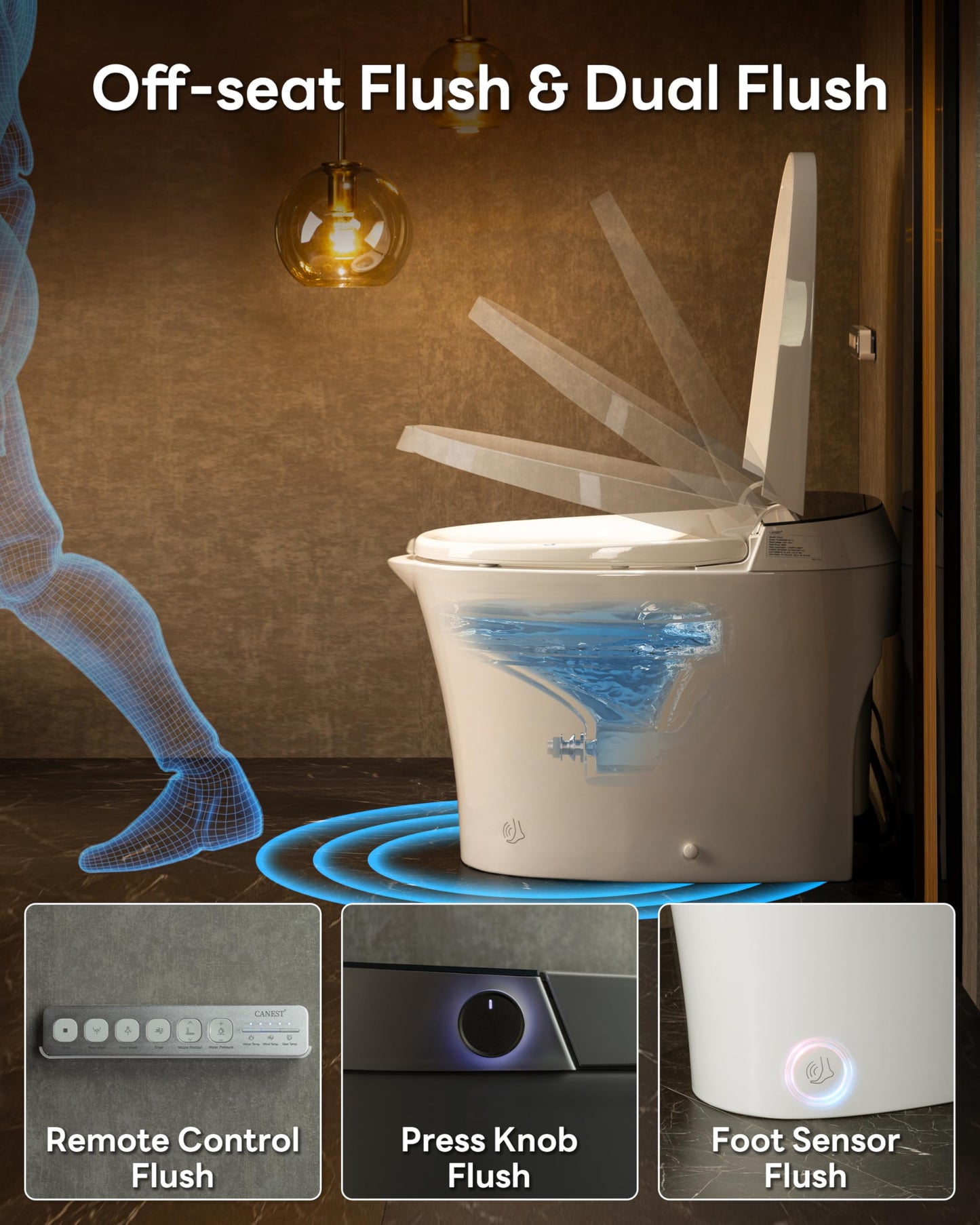CANEST Smart Toilet with Bidet Built in, Auto Open Close Lid, ADA Height, Smart Temperature Control, Dual Flush with Tank, Heated Seat, Warm Dryer, Remote Control (TC-200GE NEW)