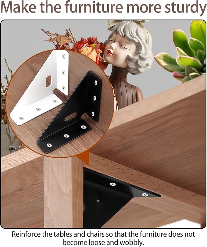 4 Pcs Heavy Duty Gusset Joints, Trapezi Corner Code, Bracket Corner Brace Bracket Fasteners, Furniture Shelf Support Joint Fasteners for Table, Chair Cabinet Bed Stabilization (Black)