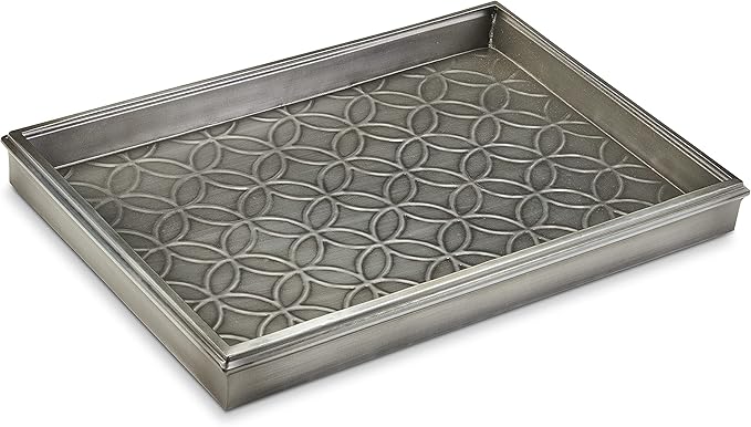 Good Directions Small Boot Tray, Double Circles Multi-Purpose All Weather Decorative Boot Shoes, Plants, Garage, Patio Door, Pet Bowls, 20 inch Entry Indoor Shoe Tray for Apartment, Dark Zinc Gray