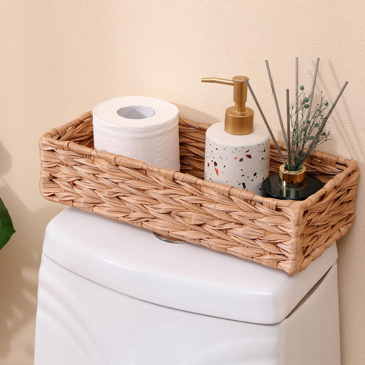 Bathroom Decor Box Toilet Tank Basket Woven Tissue Holder Box Toilet Paper Holder-Handmade Woven Office Drawer Organizer for Bedroom Livingroom Bathroom