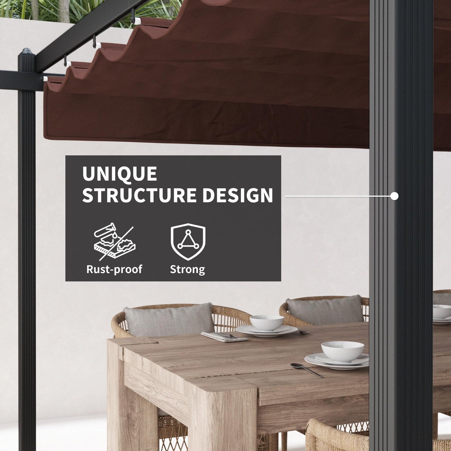 Outsunny 13' x 13' Retractable Pergola Canopy with Stronger Aluminum Frame, Outdoor Pergola Sun Shade Shelter for Garden, Patio, Backyard, Deck, Brown