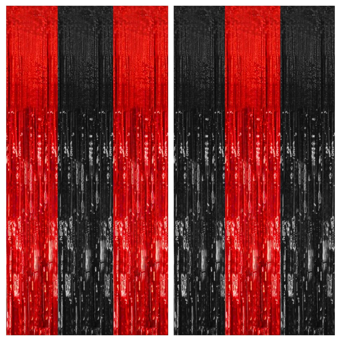 2 Pack Black and Red Party Backdrop Streamers Decorations Foil Fringe Curtains Metallic Tinsel Backdrop for Birthday Halloween C