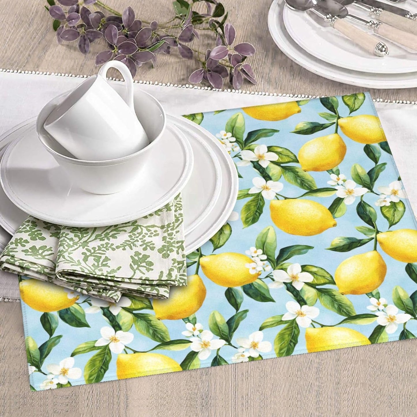 Dish Drying Mat for Kitchen Lemon Watercolor Flower Counter Absorbent Dishes Drainer Microfiber Small 16x18 Inch