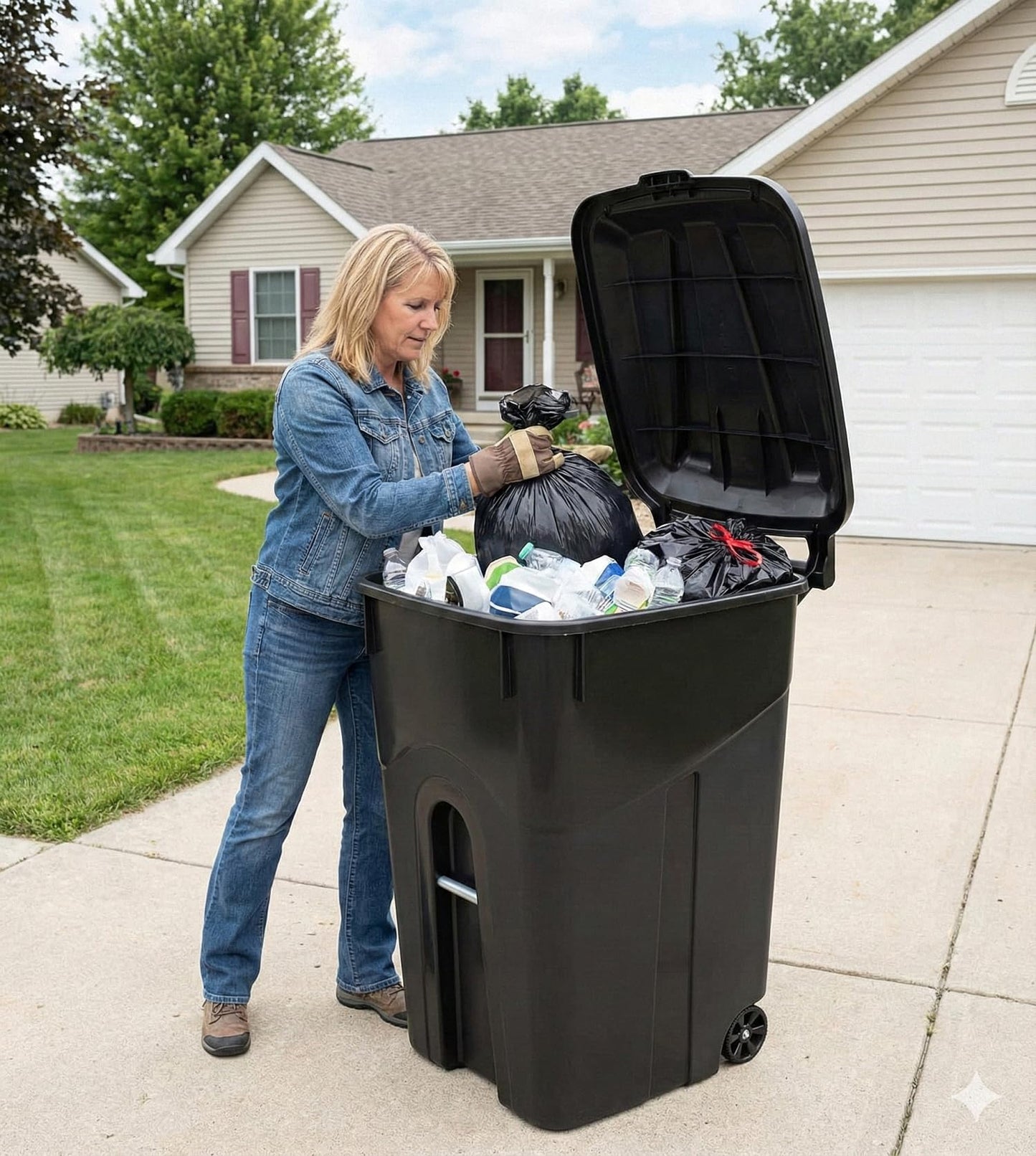 45 Gallon Large Trash Can with Attached Lid & Wheels Heavy Duty Wheeled Garbage Trash Can with Handle Heavy Duty Plastic Garbage Cans Click Lock Lid Design Perfect for Both Indoor Or Outdoor Use