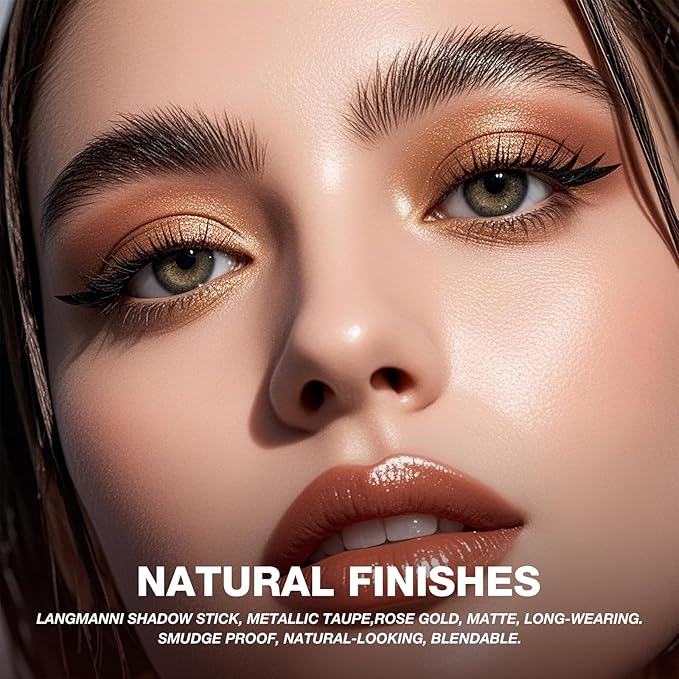 LANGMANNI 8Colors Dual-Ended Cream Eyeshadow Stick Set – Silky Smooth, Waterproof & Transfer-Proof, Built-in Blender Brush, All-Day Matte & Shimmer Wear Eye Makeup(#A)