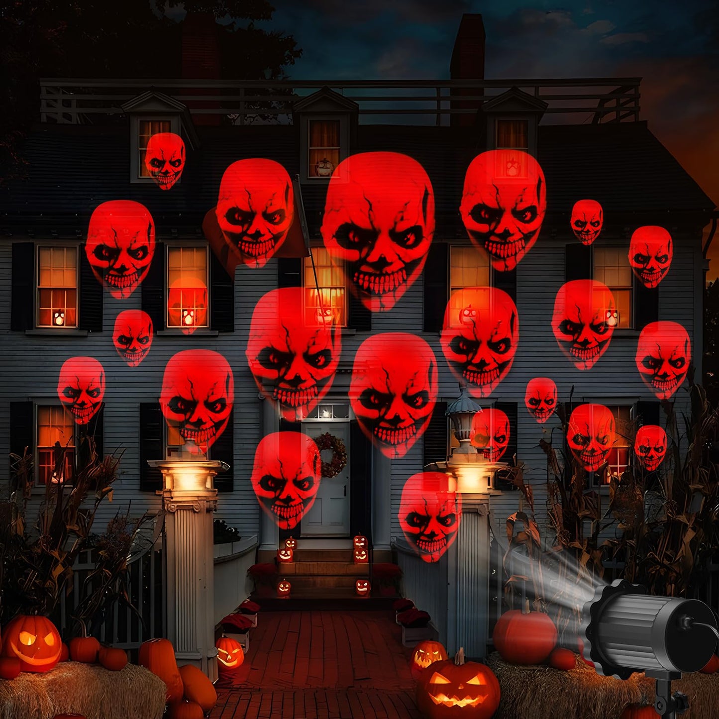 Halloween Decorations Outdoor Indoor - 3D Dynamic Red Skull Halloween Projector Lights,Waterproof Holiday Light for Window,Ground, Roof,Wall,Cemetery Holiday Decor