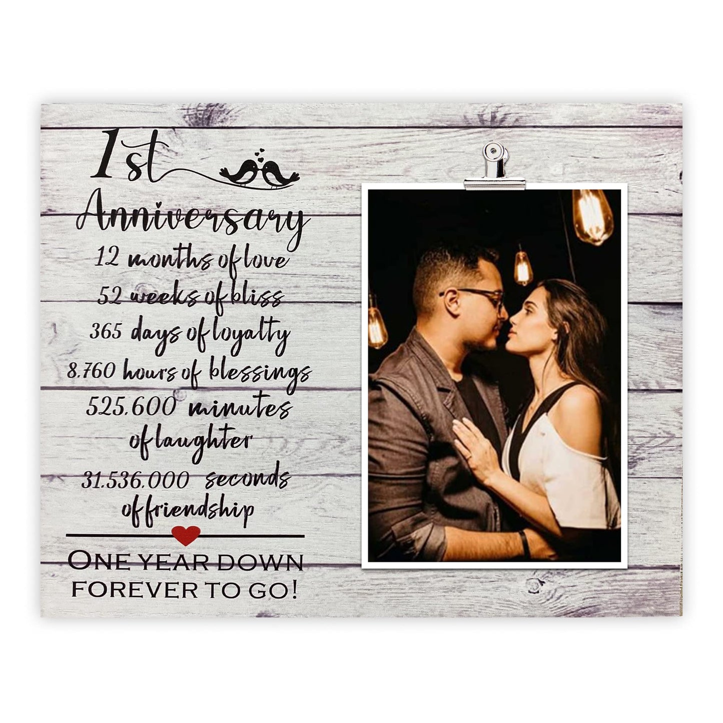 1 Year Anniversary Picture Frame Gifts for Couple, 1st Anniversary Frame for Her Him, One Year Anniversary Wedding Gifts for Wife Husband, First Year Anniversary Present for Girlfriend Boyfriend