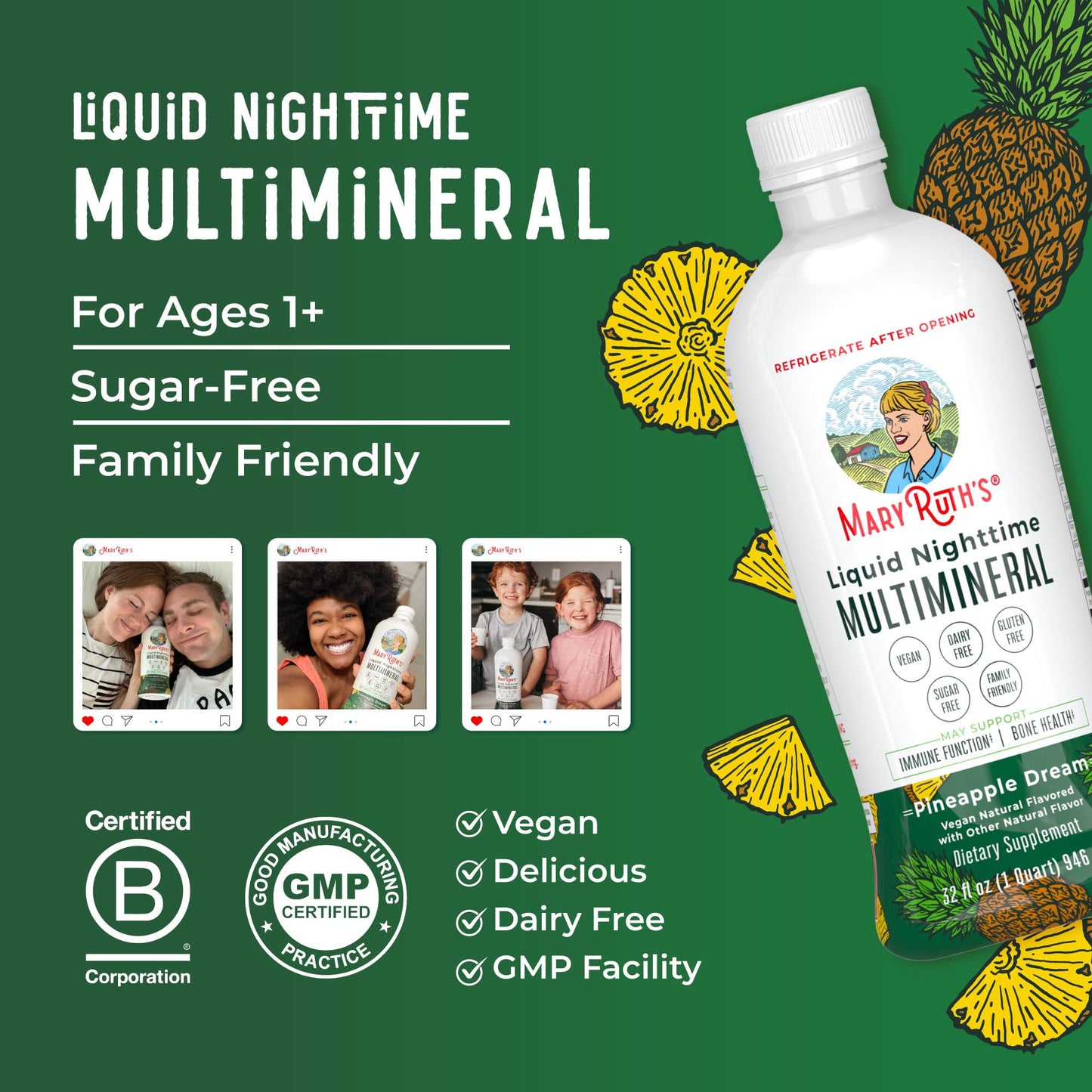 MaryRuth Organics Liquid Nighttime Multimineral | NO Melatonin | Magnesium Citrate | Calcium | Zinc | Vitamin D3| Available in 4 Flavors | Vegan | Sugar Free | Gluten Free | 32 Oz