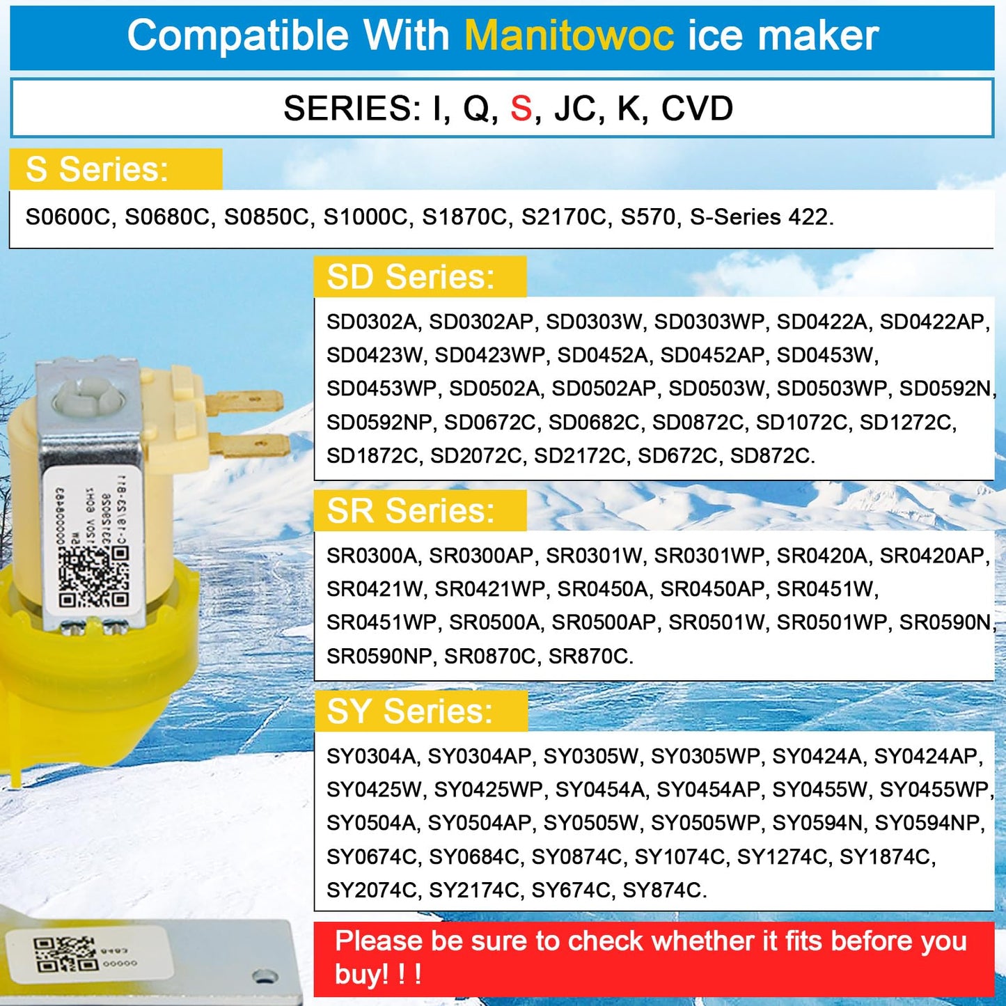 000009123 IH9123 33129026 water inlet valve for manitowoc ice machines, 120V 60Hz 5W fits for I, IB, S, SD, JC, QR, SD and K Series ice machines parts