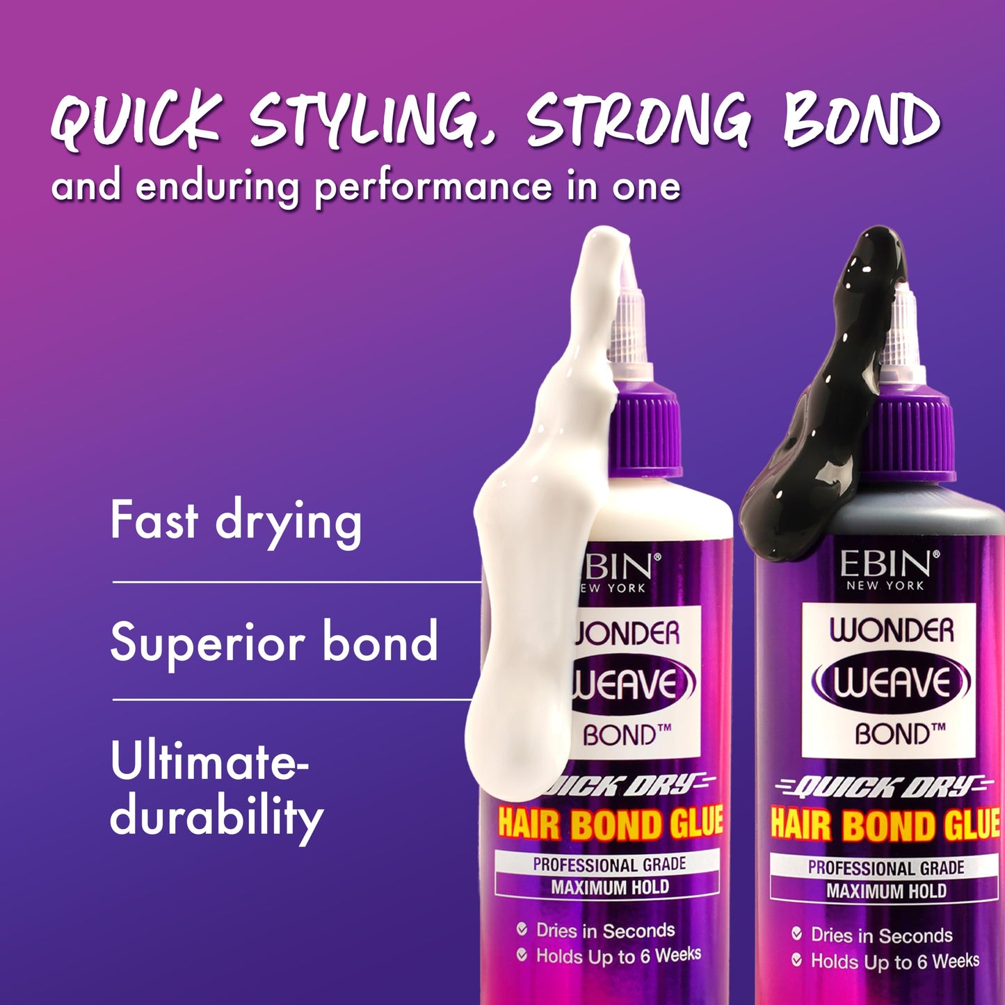 EBIN NEW YORK Wonder Weave Bond Hair Bond Glue Clear 4 Fl Oz - Quick-Dry Hair Glue with Strong Hold for Weave and Track Applicat