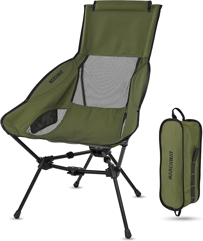 MARCHWAY Lightweight Folding High Back Camping Chair with Head Support, Stable Portable Compact for Outdoor Camp, Travel, ...
