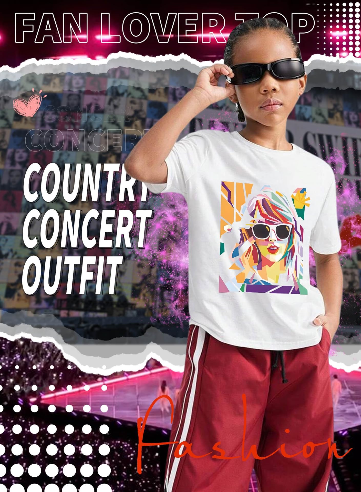 Girl Country Music T-Shirt - Kids Singer Letters Graphic Birthday Shirts Gifts Fan Song Tour Concert Outfit Top(White,130,15011b)