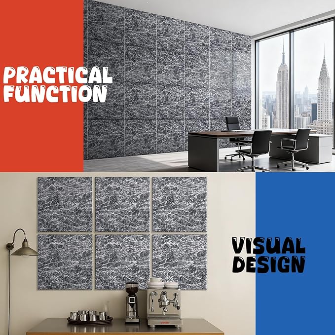 EVENRISING Acoustic Wall Panels 6 Pack, 24"x24"Decorative Art Soundproof Panels, Sound Absorbing Self-Adhesive Panel, Acoustic Treatment for Studio, Home Theater, Office (Storm AuraGrain)